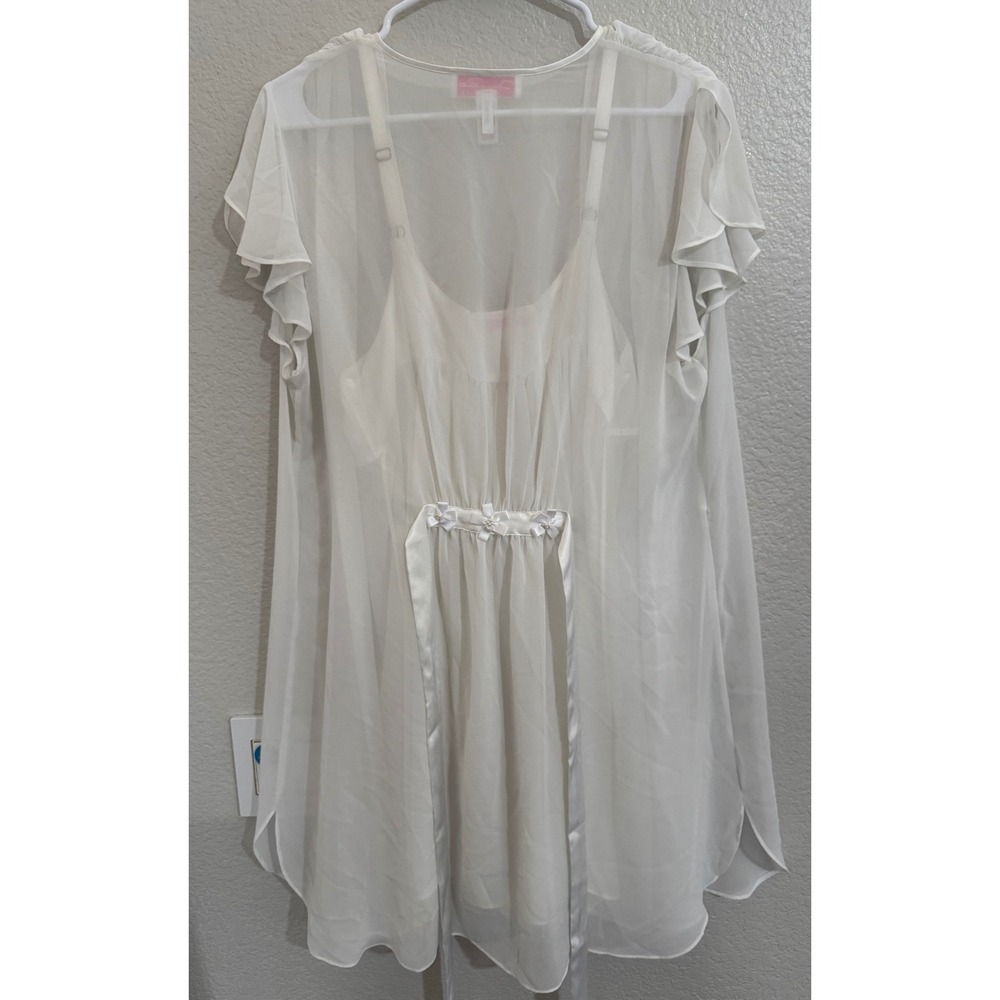 Oscar de la Renta Pink Label White Sheer Babydoll Lingerie Set with Robe Lg #179 - Picture 2 of 15